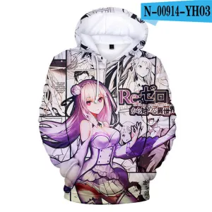 Anime Re:Zero Starting Life in Another World Emilia Casual Pullover Oversized Hoodies Hooded Sweatshirt