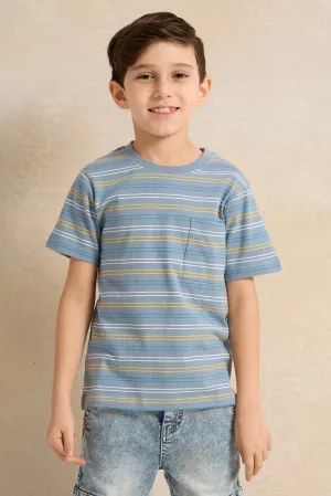 Boys Navy Stripe Short Sleeve T-Shirt
