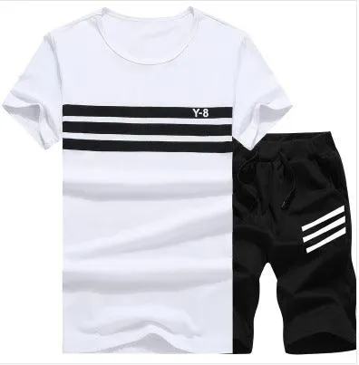 Casual Sports Short-Sleeve T-Shirt and Five-Pocket Pants Set