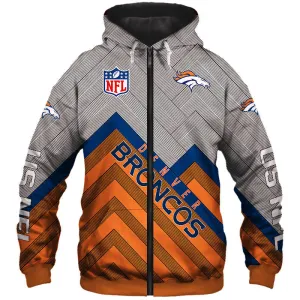 Denver Broncos NFL Rugby Team Printed Zip Up Hoodie