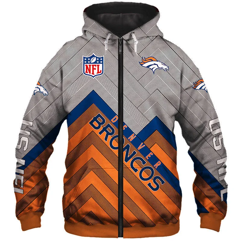 Denver Broncos NFL Rugby Team Printed Zip Up Hoodie