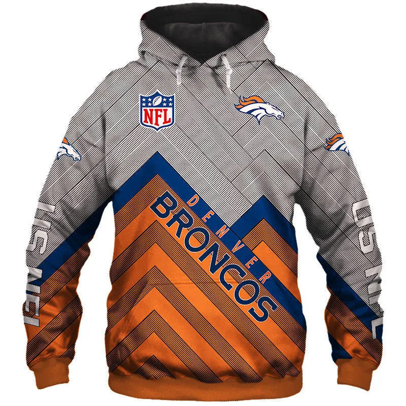 Denver Broncos NFL Rugby Team Sports Printed Pullover Hoodie