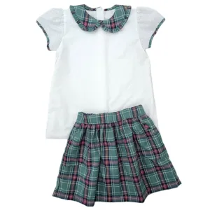 Mia Skirt/Top Set-Green Christmas Plaid