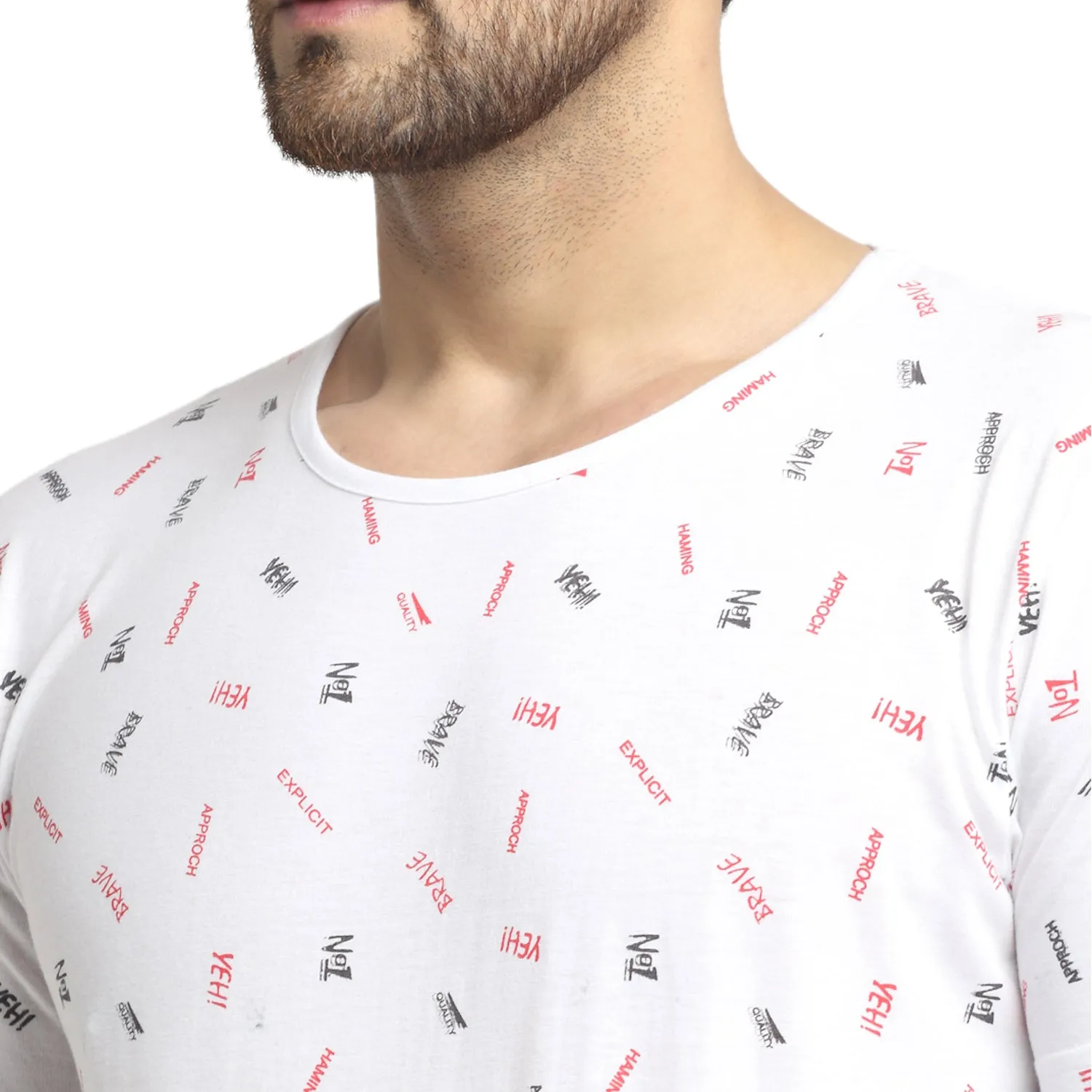 VIMAL JONNEY Men's White Printed Round Neck Tshirt