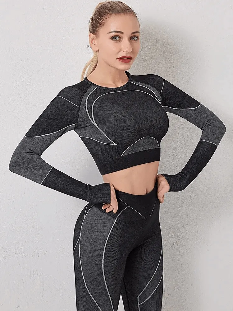 Workout Long Sleeves Suit with Leggings for Women - SF1719